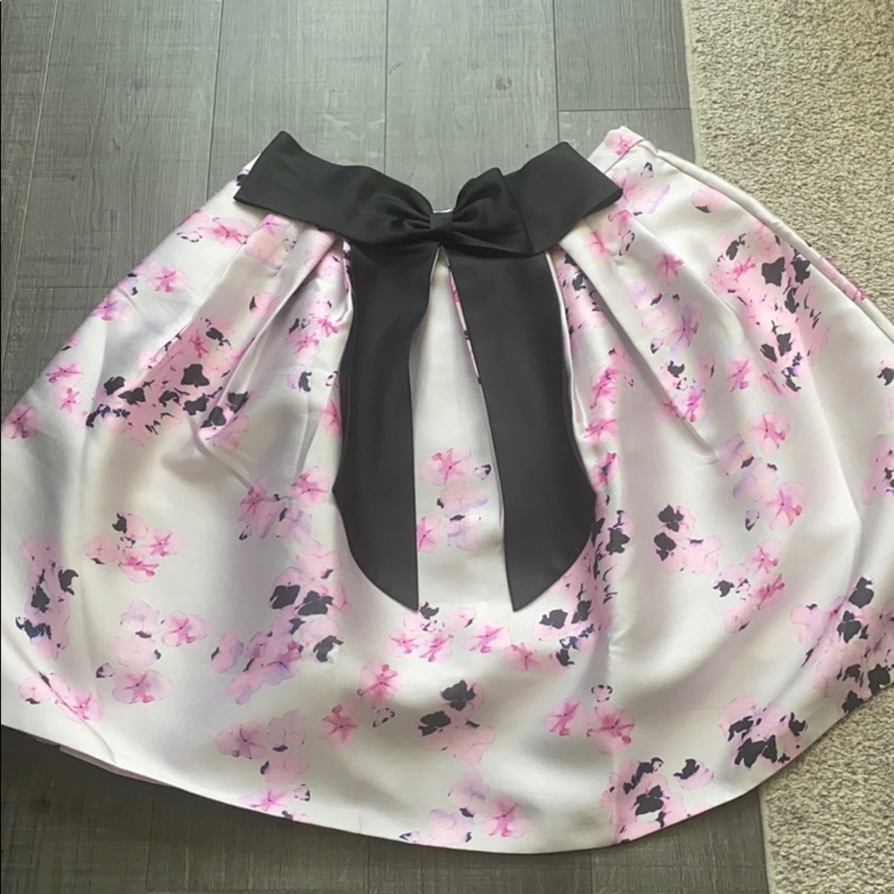 ASOS Full Skirt In Floral Print with Black Bow.